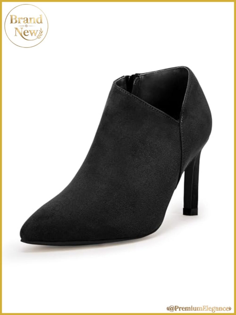 Pointed Toe V Cut Ankle Boots Kitten Heel Side Zip Office Booties